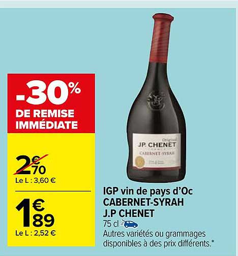 igp vin de pays d'oc cabernet-syrah j.p. chenet