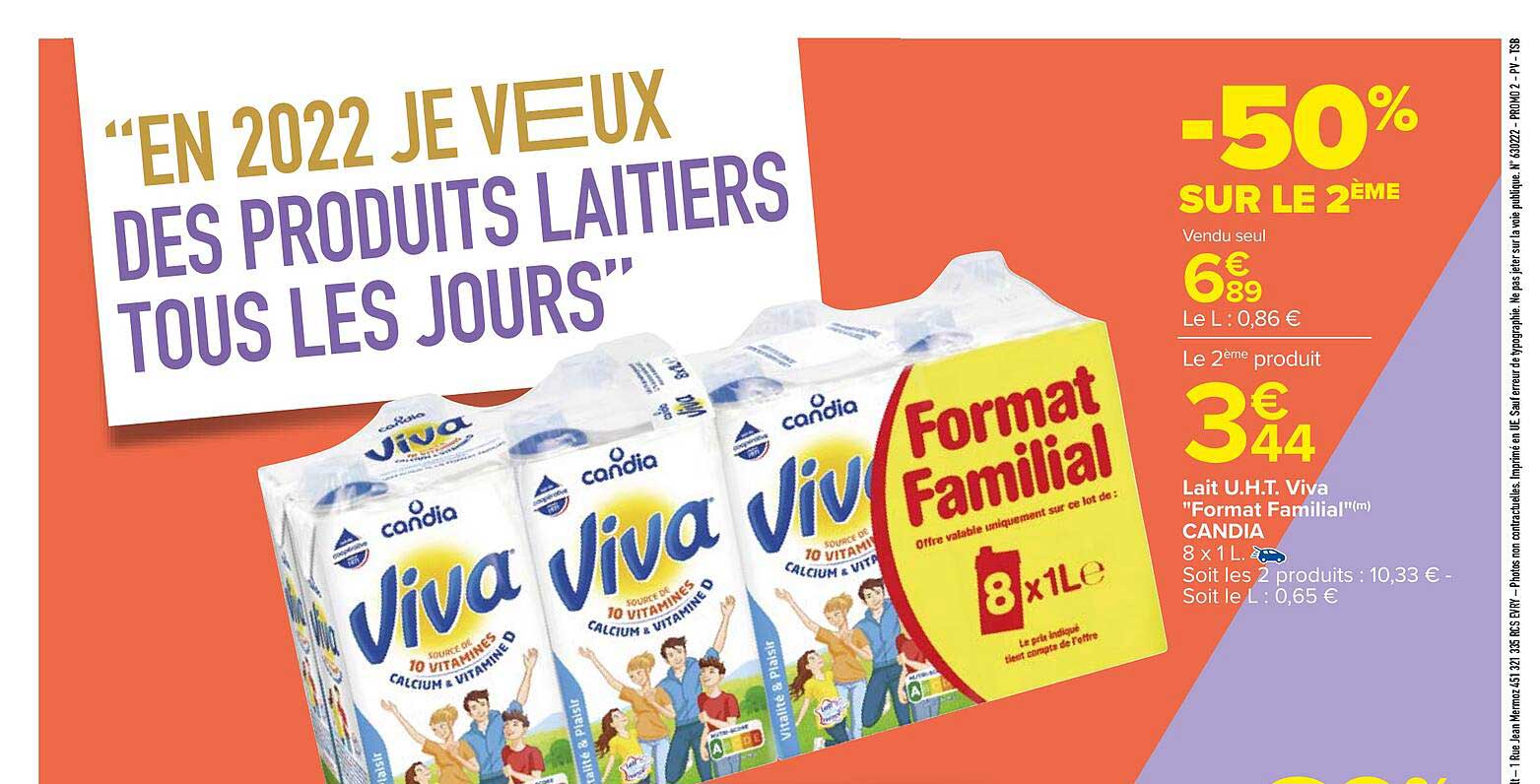 lait u.h.t. viva "format familial" candia