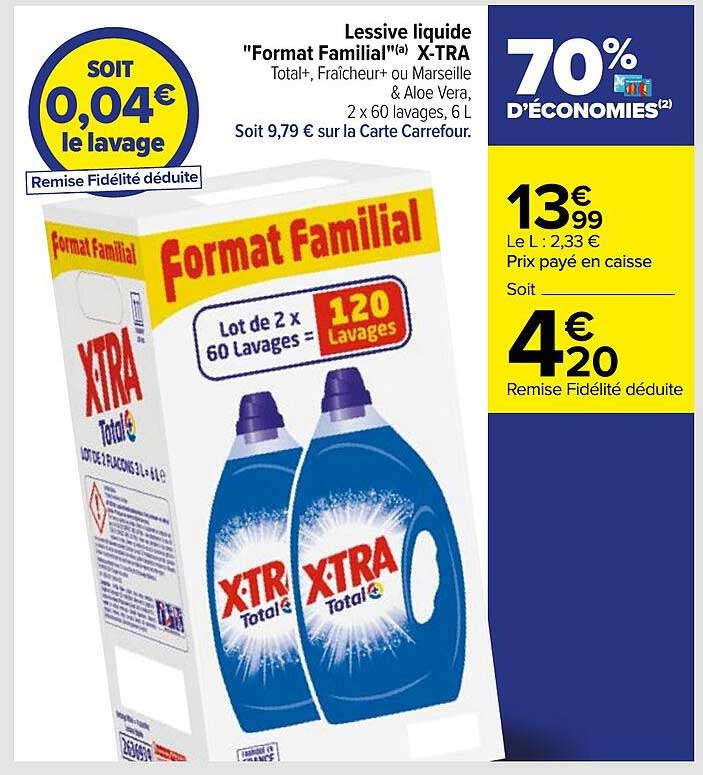 lessive liquide "format familial" x-tra