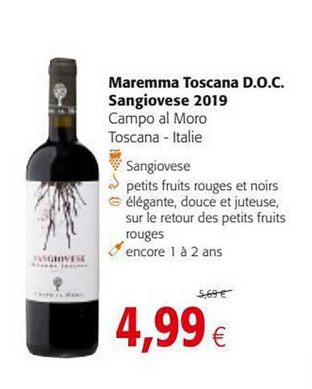 maremma toscana d.o.c. sangiovese 2019 campo al moro toscana - italie