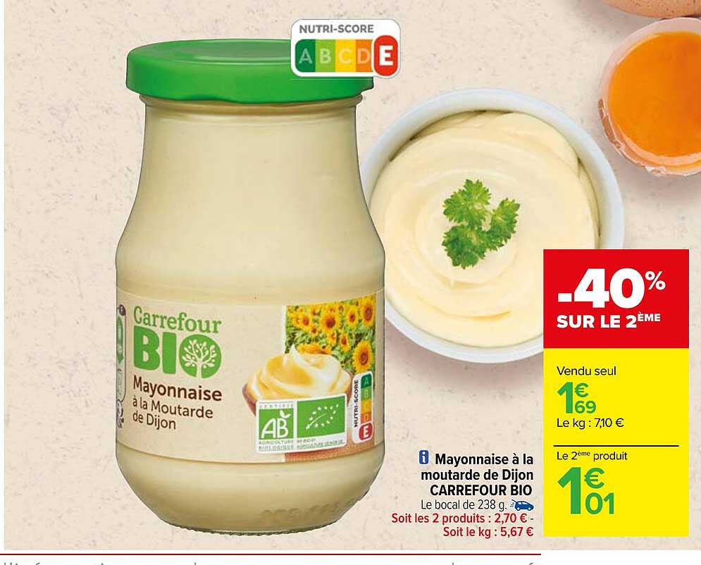 Mayonnaise à La Moutarde De Dijon Carrefour Bio