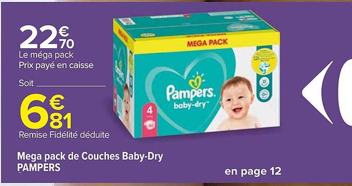 méga pack de couches baby-dry pampers