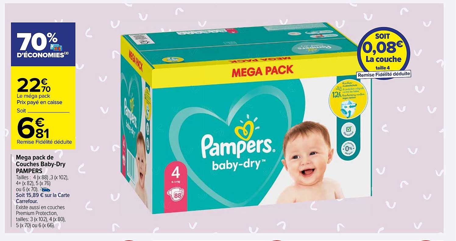 mega pack de couches baby-dry pampers