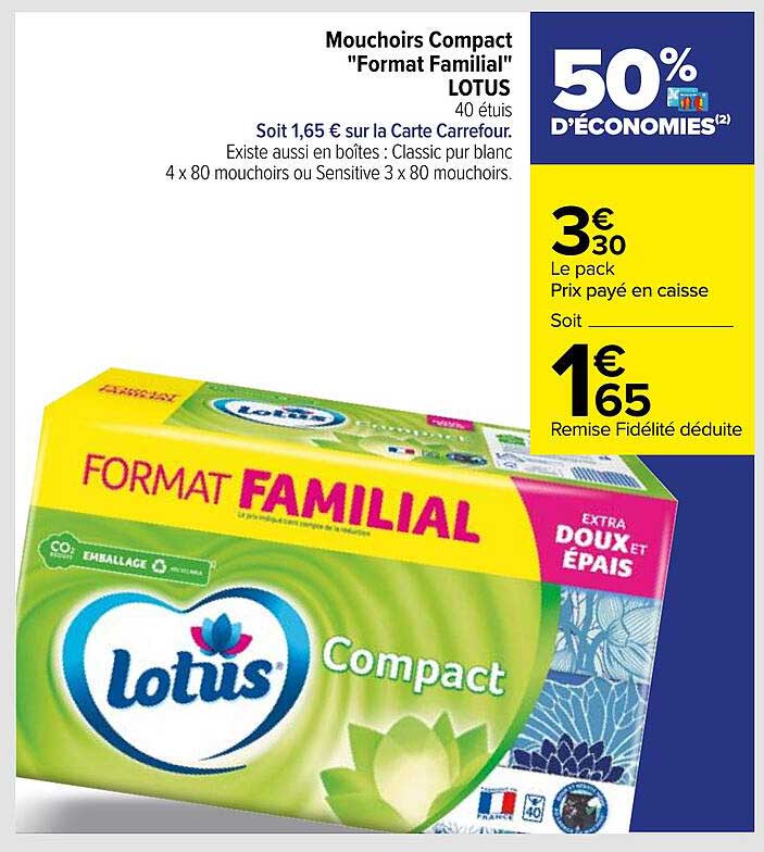 Mouchoirs Compact "format Familial" Lotus