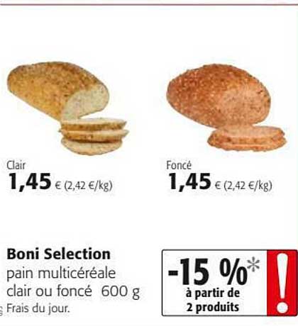 pain multicéréale clair ou foncé boni sélection