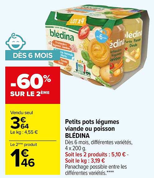 petits pots légumes viande ou poisson blédina