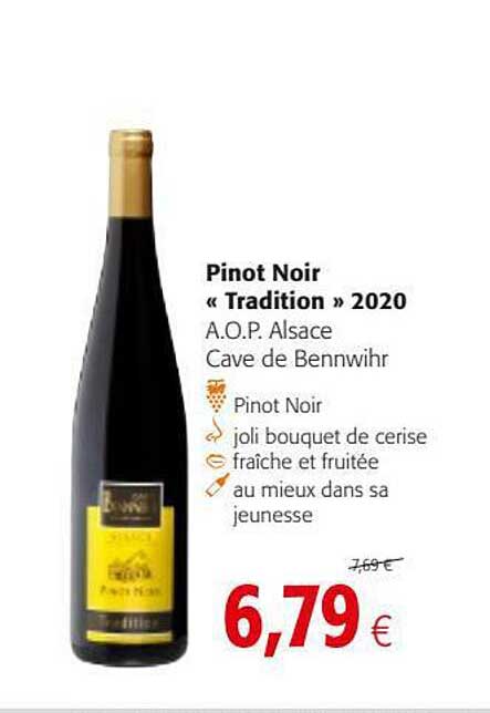 pinot noir "tradition" 2020 a.o.p. alsace cave de bennwirhr