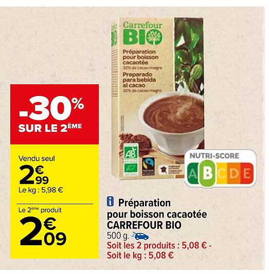 Préparation Pour Boisson Cacaotée Carrefour Bio
