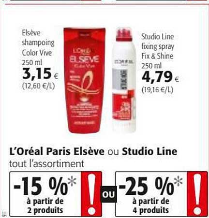 shampoing color vive l'oréal paris elsève ou studio line fixing spray fix & shine