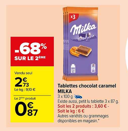 Tablettes Chocolat Caramel Milka