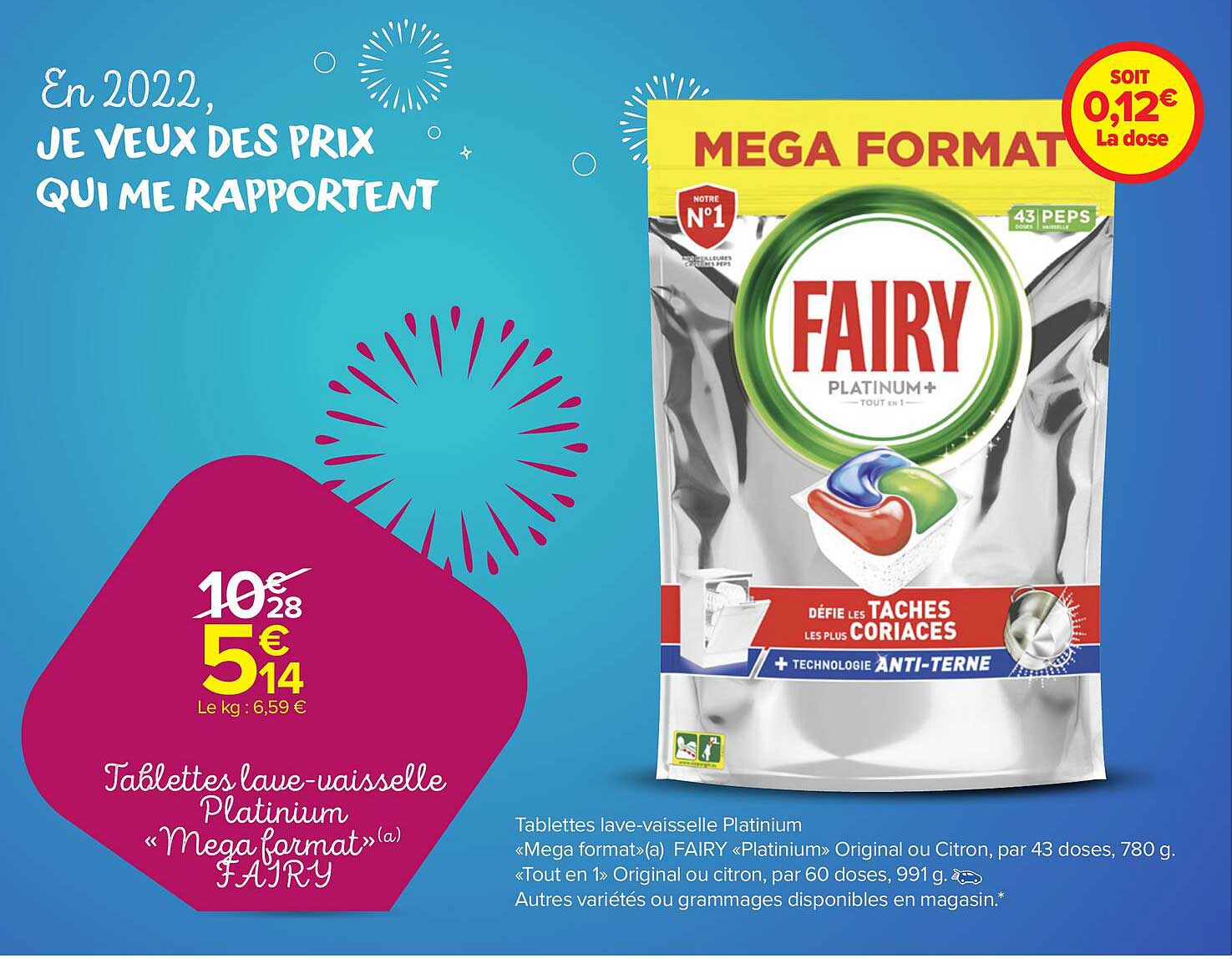 tablettes lave-vaisselle platinium "méga format" fairy