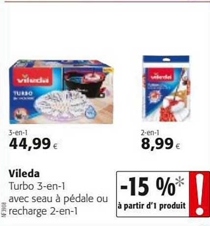 turbo 3-en-1 avec seau à pédale ou recharge 2-en-1 vileda