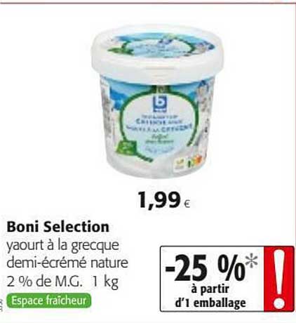 yaourt à la grecque demi-écrémé nature boni sélection