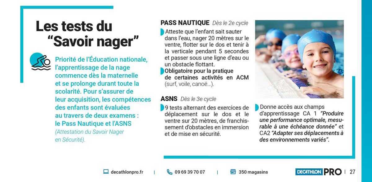 les tests du "savoir nager"