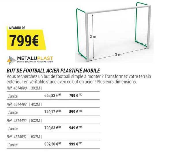 but de football acier plastifié mobile metaluplast