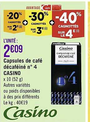 capsules de café décaféiné n°4 casino