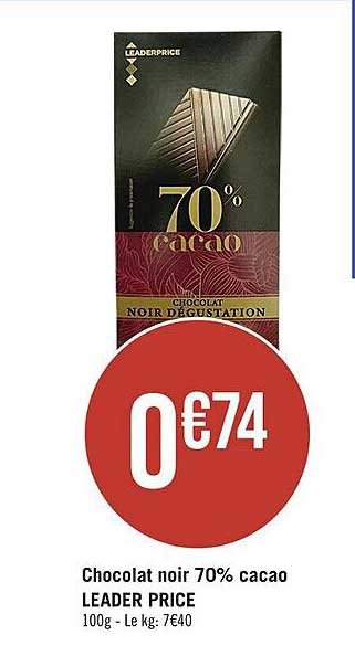 Chocolat Noir 70% Cacao Leader Price