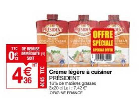 crème légère à cuisiner président