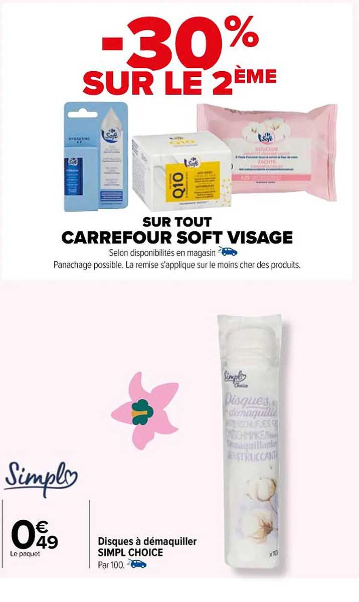 carrefour soft visage, disques à démaquiller simpl choice