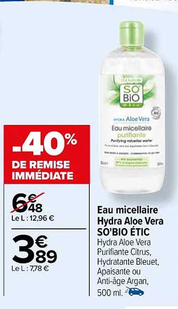 eau micellaire hydra aloe vera so'bio étic