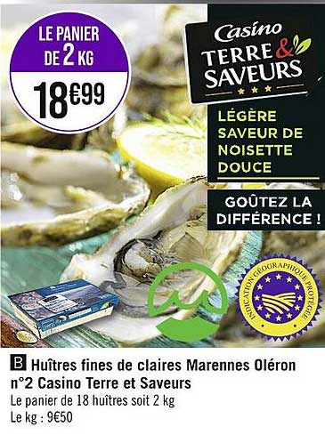 huîtres fines de claires marennes oléron n°2 casino terre et saveurs