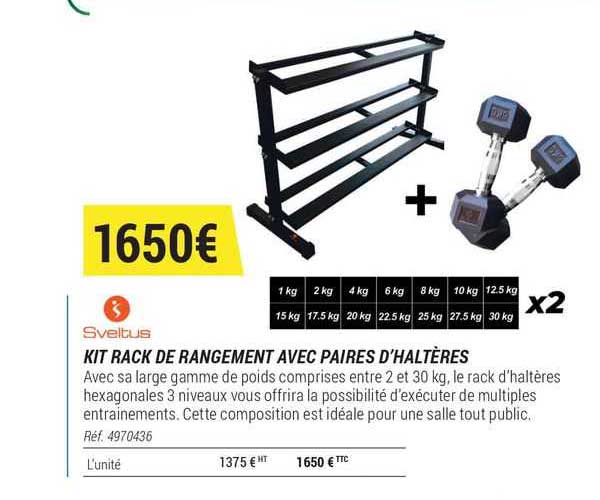 kit rack de rangement avec paires d'haltères sveltus