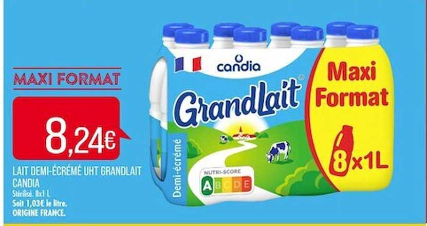 lait demi-écrémé uht grandlait candia