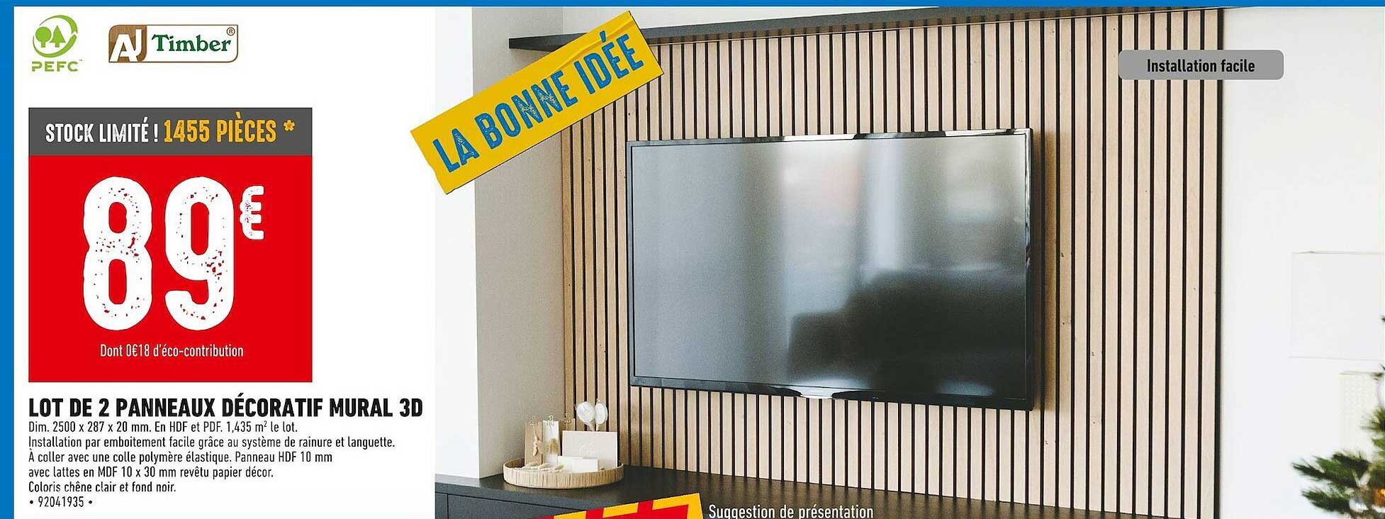 Lot De 2 Panneaux Décoratif Mural 3d