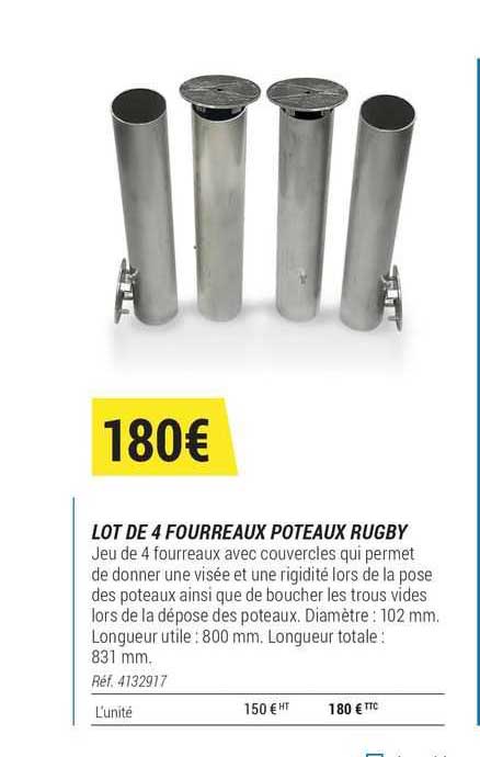 lot de 4 fourreaux poteaux rugby