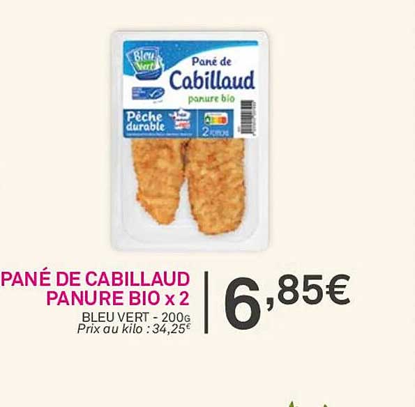 Pané De Cabillaud Panure Bio X2 Bleu Vert
