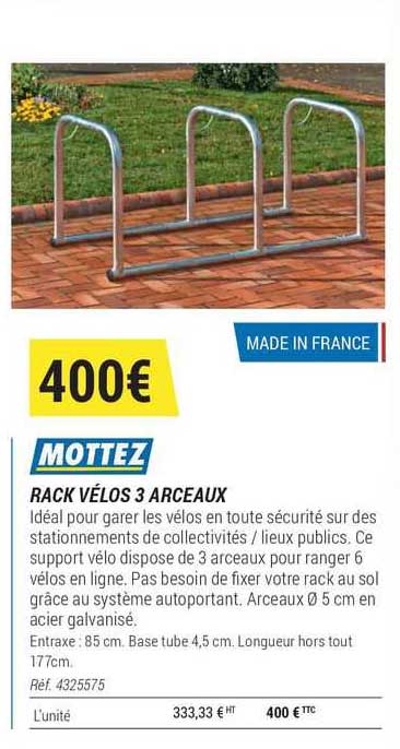 rack vélo 3 arceaux mottez