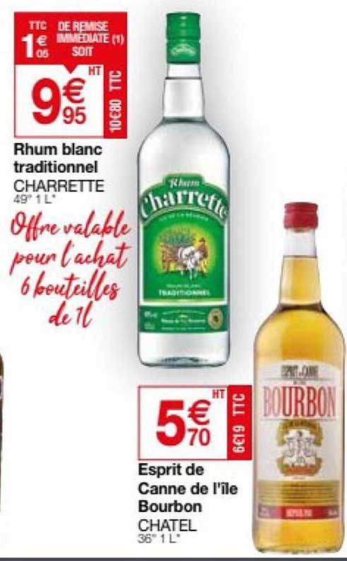 rhum blanc traditionnel charrette, esprit de canne de l'île bourbon chatel