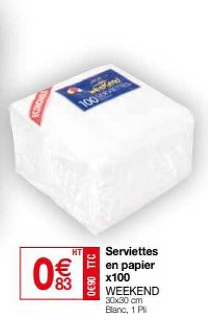 serviettes en papier x100 weekend