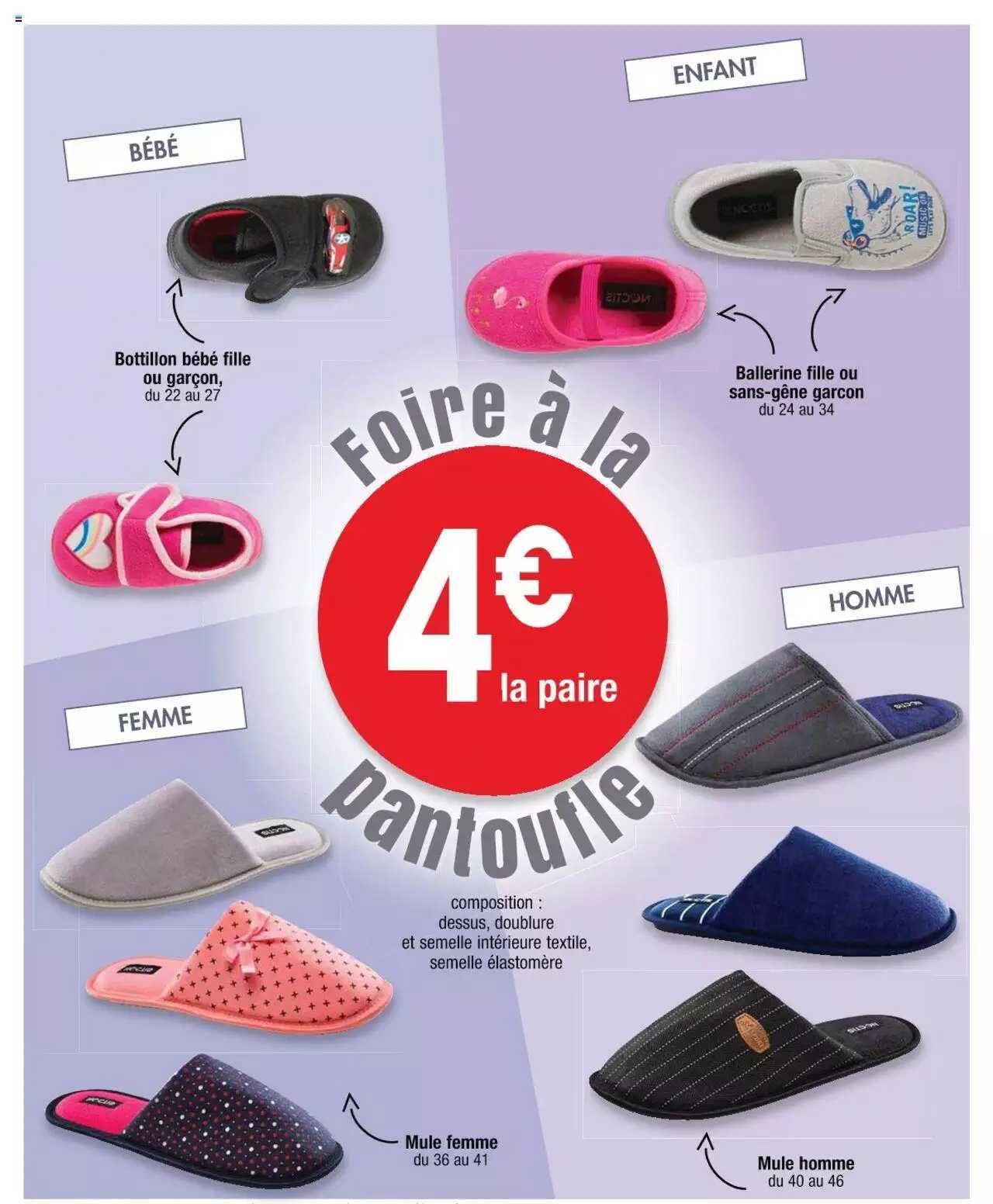 bottillon bébé fille ou garçon, ballerine fille ou sans-gêne garçon, mule femme, mule homme