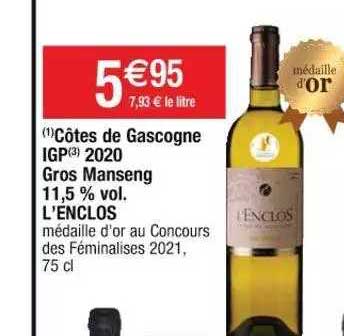 côtes de gascogne igp 2020 gros manseng 11,5% vol. l'enclos