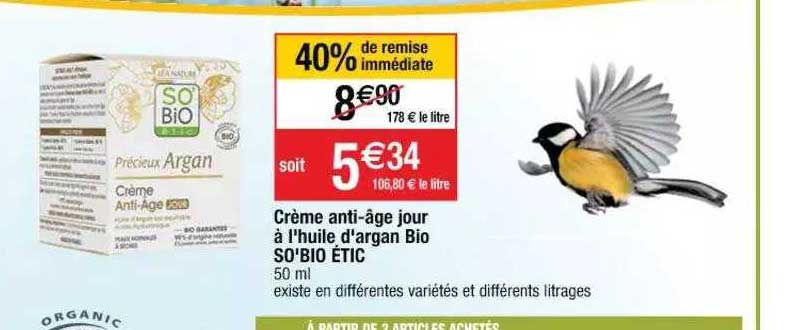 crème anti-âge jour à l'huile d'argan bio so'bio étic