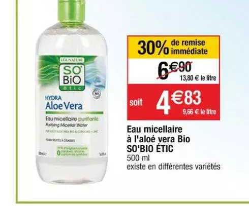 eau micellaire à l'aloé véra bio so'bio étic