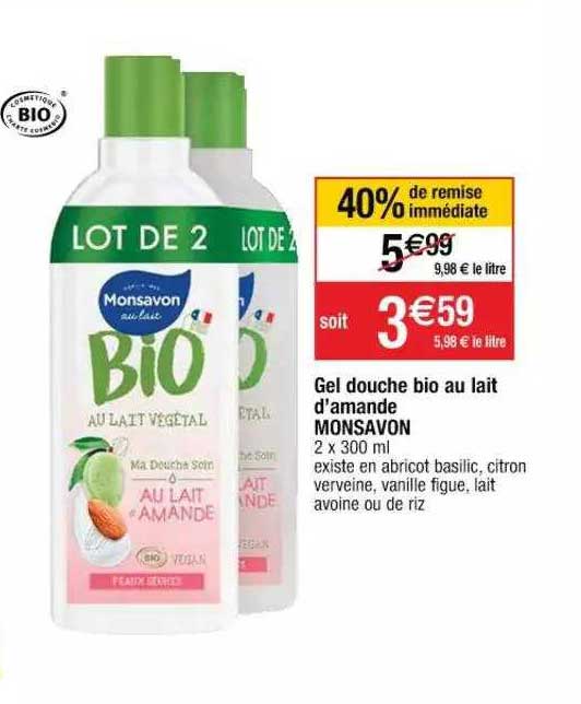 gel douche bio au lait d'amande monsavon