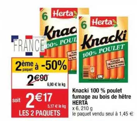 knacki 100% poulet fumage au bois de hêtre herta