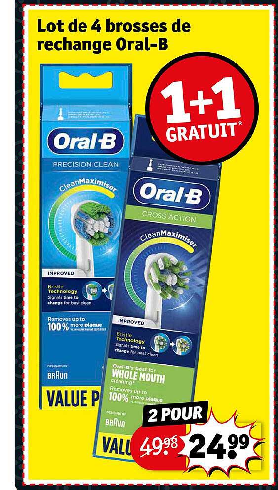 lot de 4 brosses de rechange oral-b 1+1 gratuit