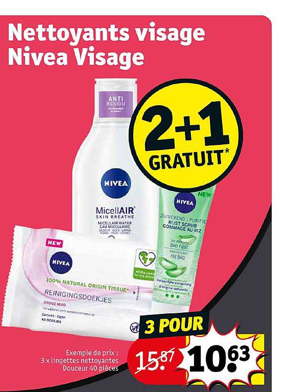 nettoyants visage nivea visage 2+1 gratuit