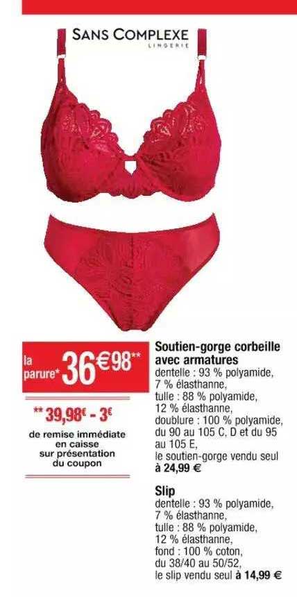 soutien-gorge corbeille avec armatures, slip sans complexe