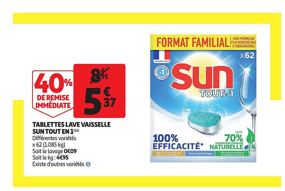 tablettes lave vaisselle sun tout en 1