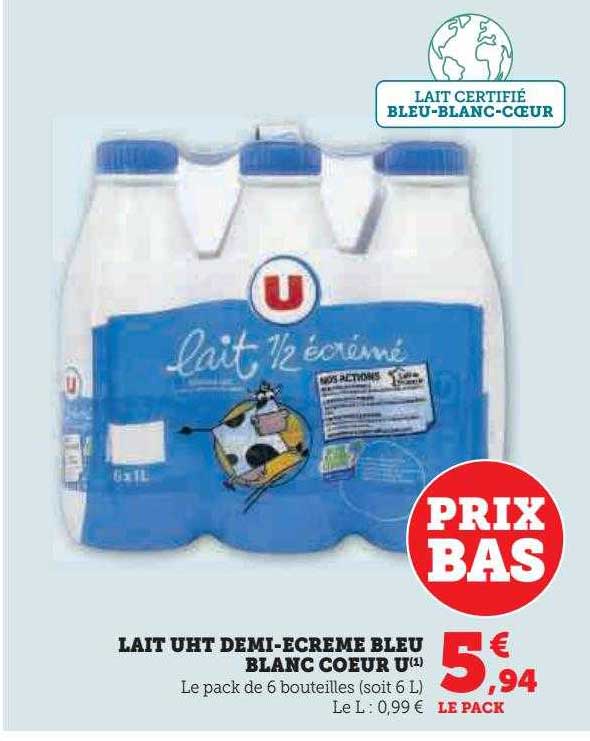 lait uht demi-écrémé bleu blanc cœur u