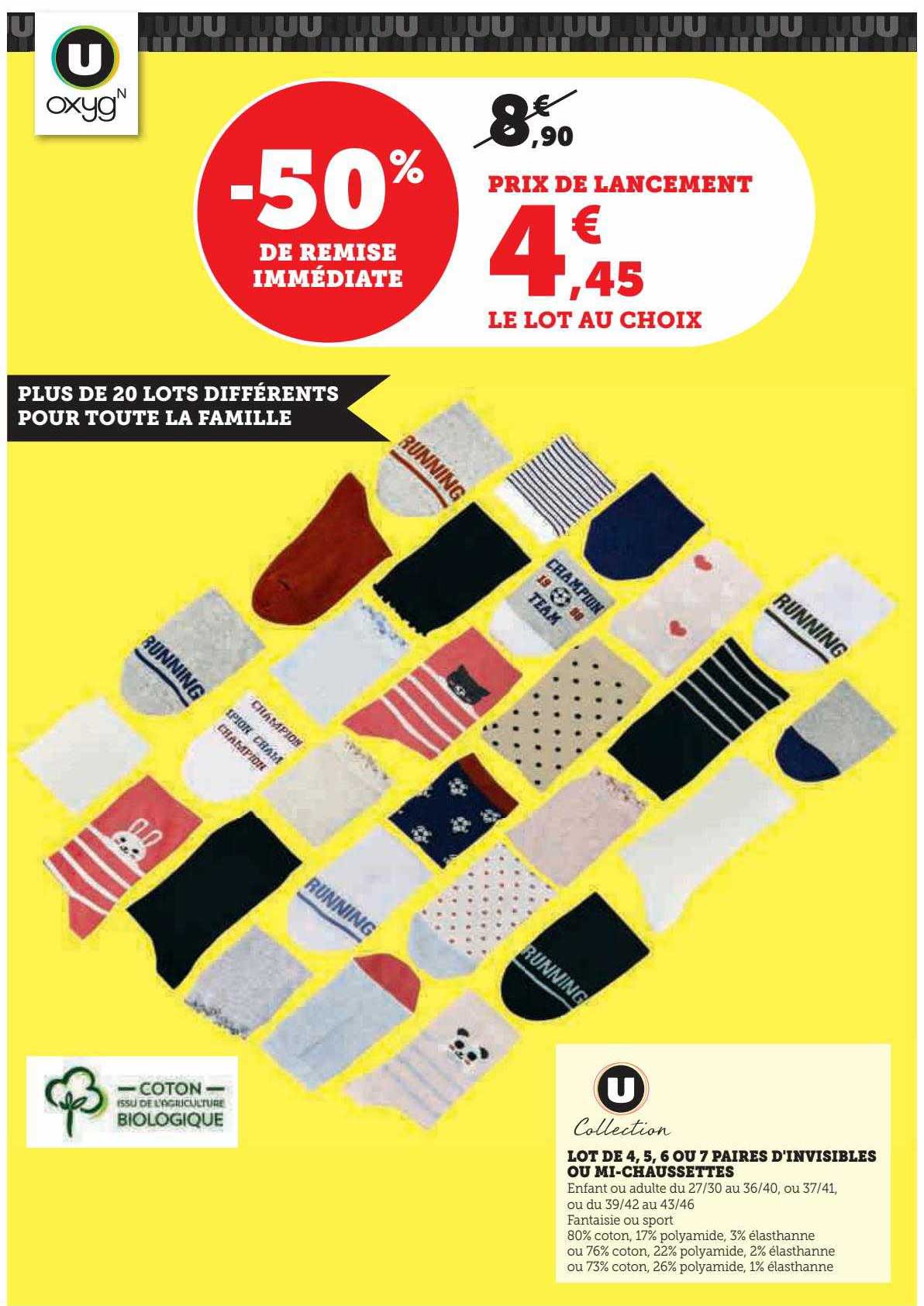 lot de 4, 5, 6 et 7 paires d'invisibles ou mi-chaussettes u collection