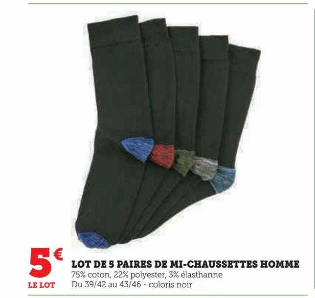 lot de 5 paires de mi-chaussettes homme