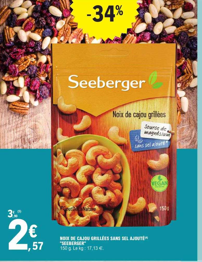 noix de cajou grillées sans sel ajouté "seeberger"