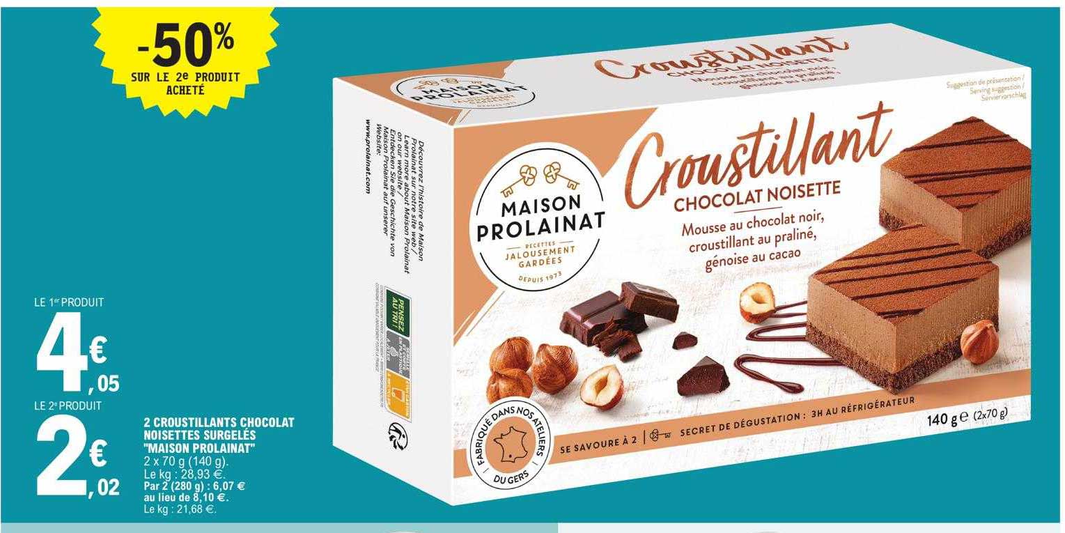 2 croustillants chocolat noisettes surgelés "maison prolainat"