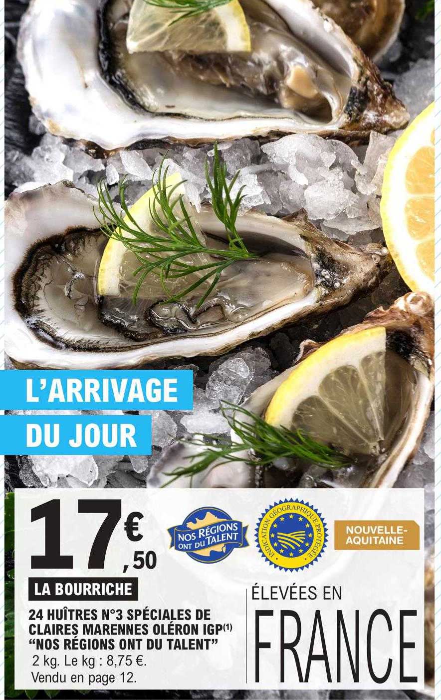 24 huîtres n°3 spéciales de claires marennes oléron igp "nos régions ont du talent"