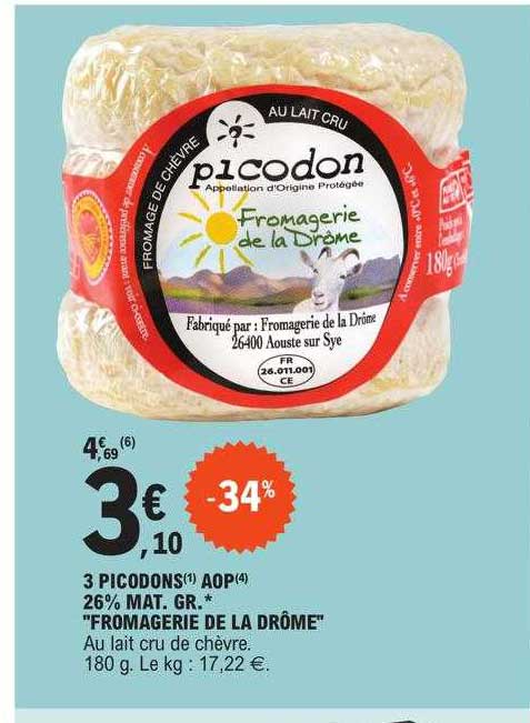 3 picodons aop 26% mat. gr. "fromagerie de la drôme"